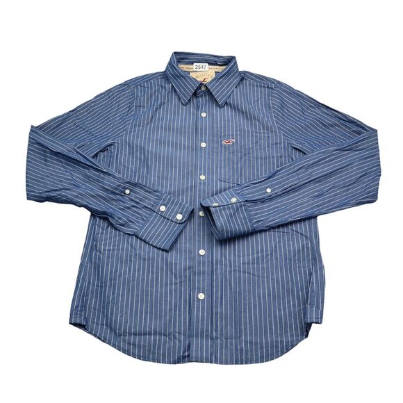 Hollister Button Up Shirt Mens Medium M Blue White Stripes Dress Preppy Work - Picture 1 of 16